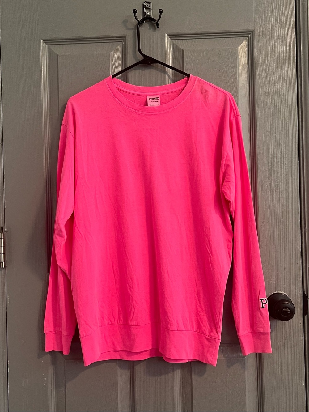 PINK Victoria's Secret Hot Pink Crewneck Tee Casual Preppy Bright Collegiate - Picture 1 of 6
